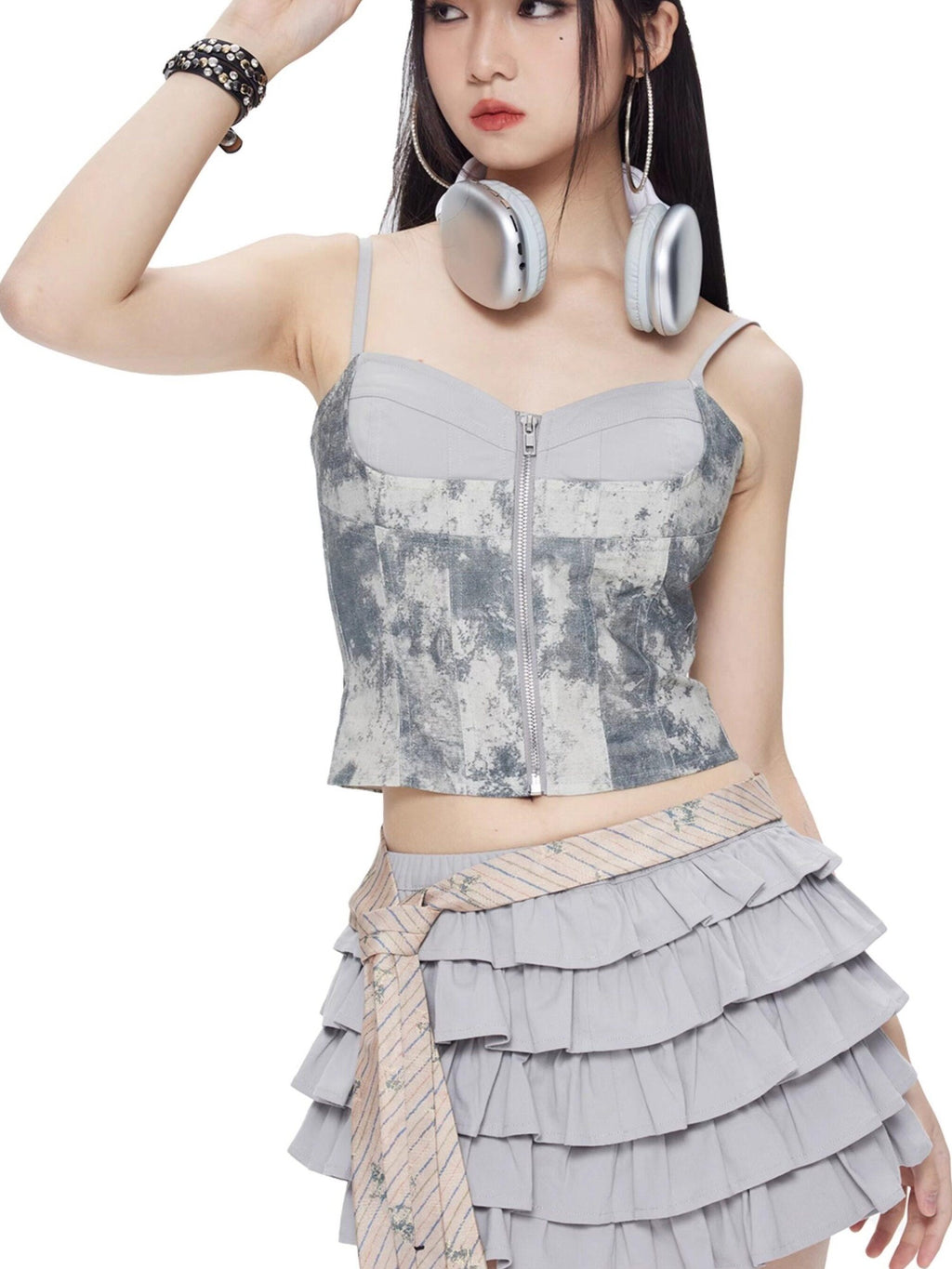 NextPassport MOF Khaki Light Gray Five Layer Lace Puff Women's Cotton Spandex Skorts