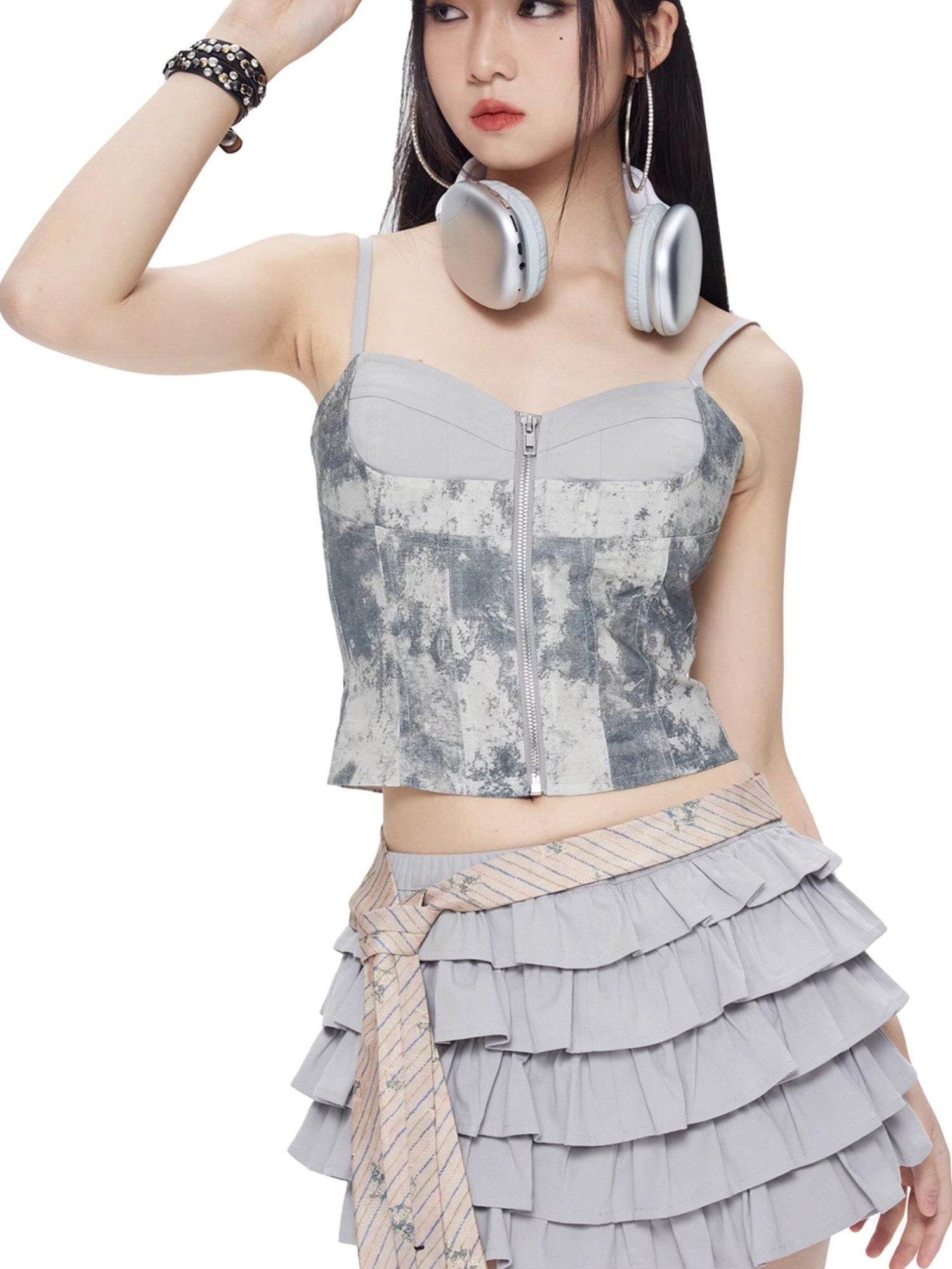 NextPassport MOF Khaki Light Gray Five Layer Lace Puff Women's Cotton Spandex Skorts