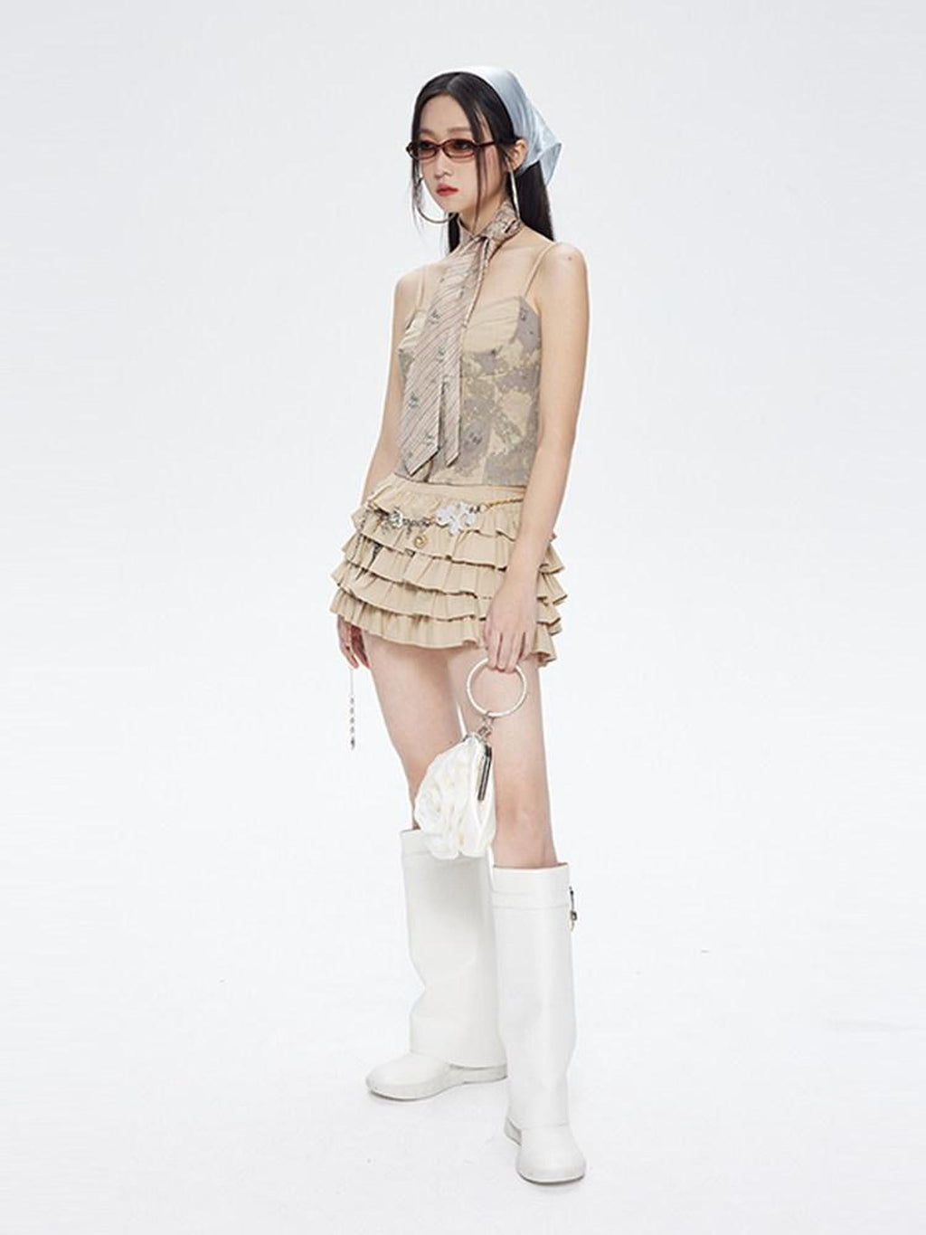 NextPassport MOF Khaki Light Gray Five Layer Lace Puff Women's Cotton Spandex Skorts