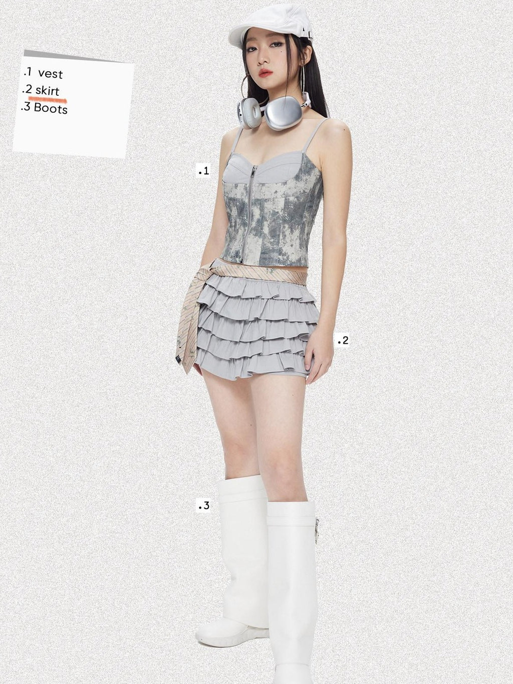 NextPassport MOF Khaki Light Gray Five Layer Lace Puff Women's Cotton Spandex Skorts