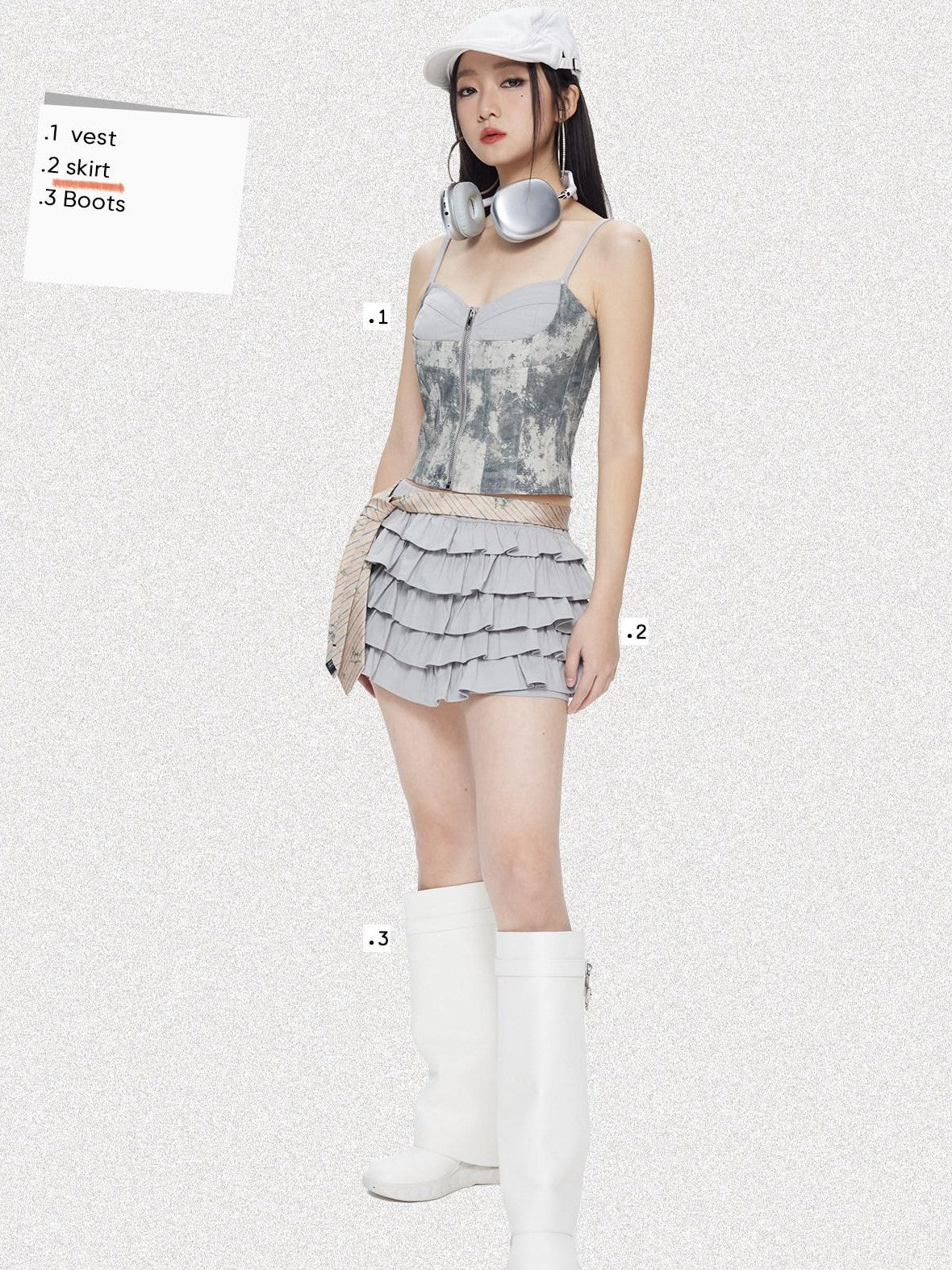 NextPassport MOF Khaki Light Gray Five Layer Lace Puff Women's Cotton Spandex Skorts