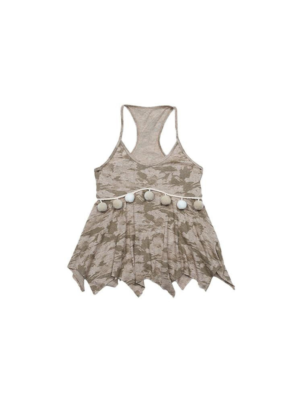 NextPassport MOF Khaki Patterned Knit Irregular Hem Pompom Women's Viscose Nylon Blend Camisoles