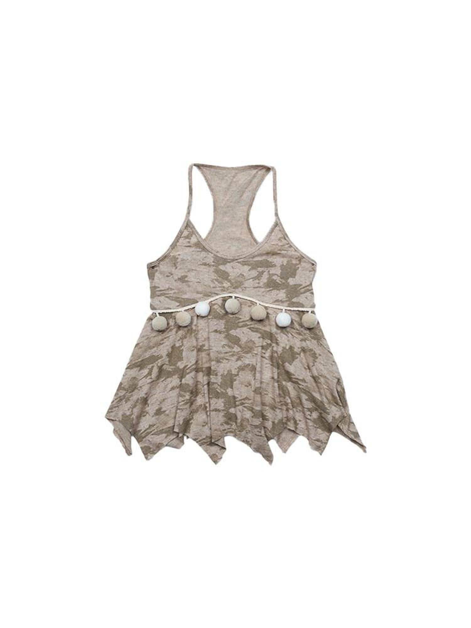 NextPassport MOF Khaki Patterned Knit Irregular Hem Pompom Women's Viscose Nylon Blend Camisoles