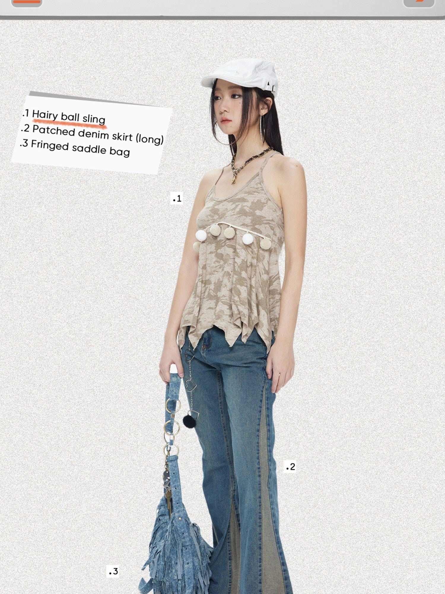 NextPassport MOF Khaki Patterned Knit Irregular Hem Pompom Women's Viscose Nylon Blend Camisoles