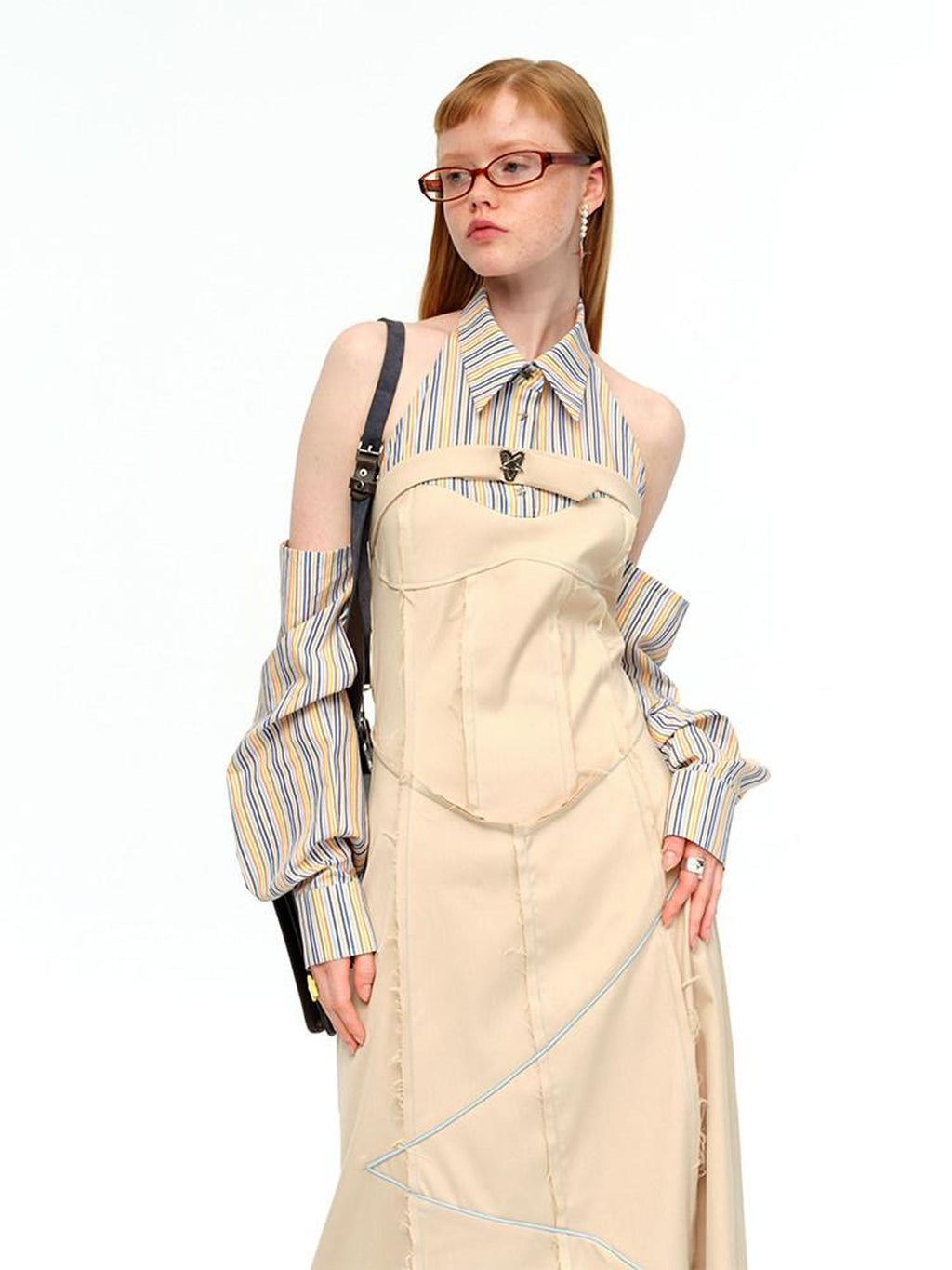 NextPassport MOF Khaki Rainbow Stripe Star Buckle Women's Polyester Blend Halter Maxi Dresses