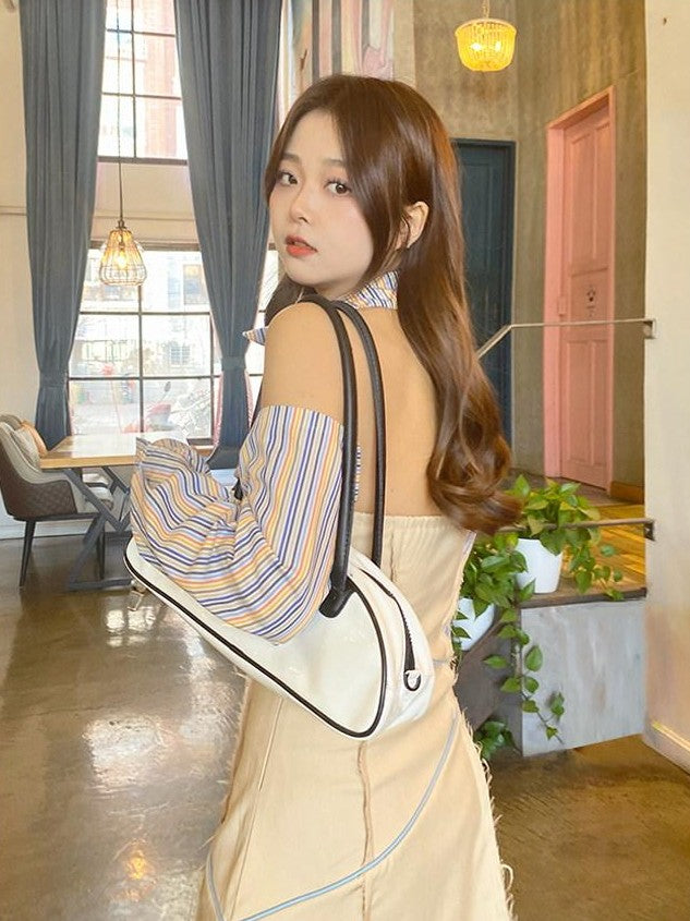 NextPassport MOF Khaki Rainbow Stripe Star Buckle Women's Polyester Blend Halter Maxi Dresses