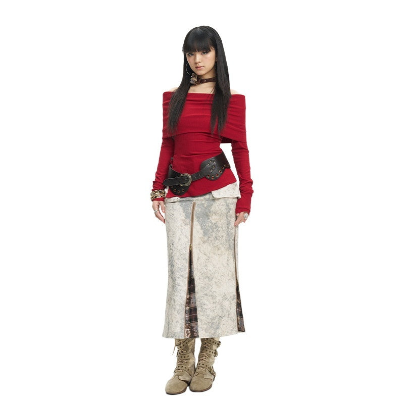 NextPassport_MOF_Khaki_Tie_Dye_Yellow_Plaid_Panel_Zipper_A_Line_Women's_Cotton_Maxi_Skirts_890135856228_MISSTT