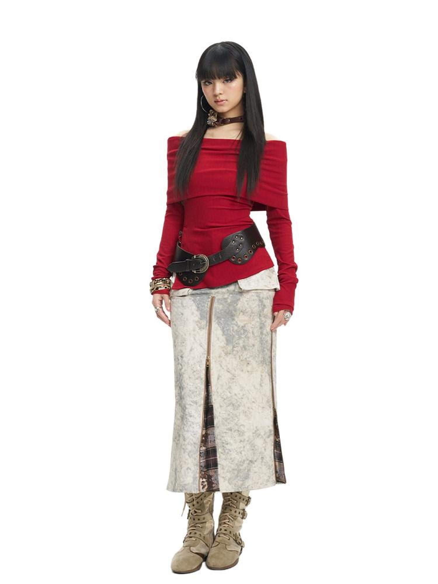 NextPassport MOF Khaki Tie Dye Yellow Plaid Panel Zipper A Line Women's Cotton Maxi Skirts