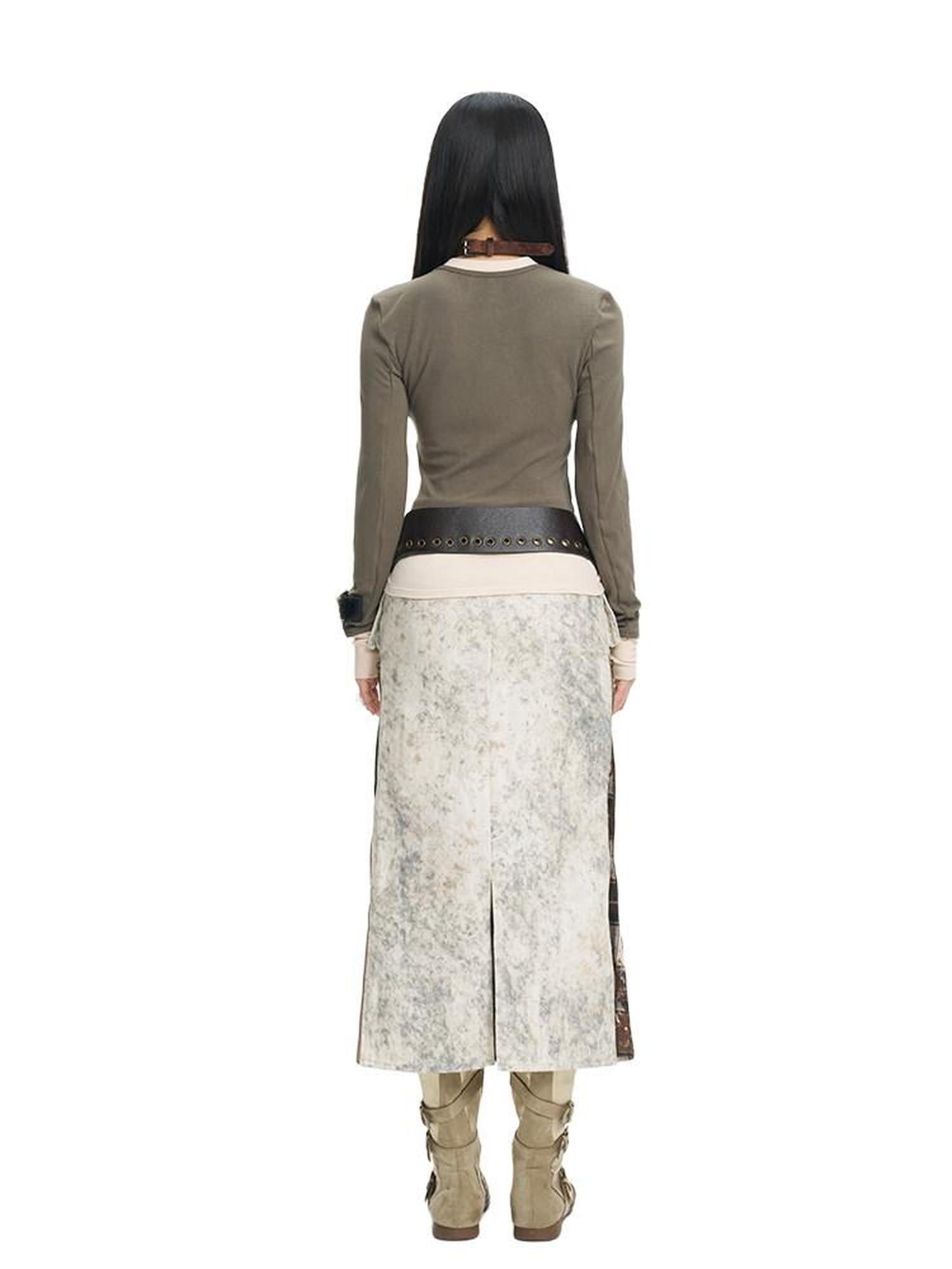 NextPassport MOF Khaki Tie Dye Yellow Plaid Panel Zipper A Line Women's Cotton Maxi Skirts