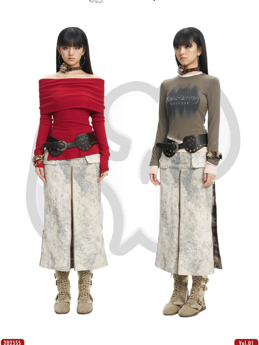 NextPassport MOF Khaki Tie Dye Yellow Plaid Panel Zipper A Line Women's Cotton Maxi Skirts