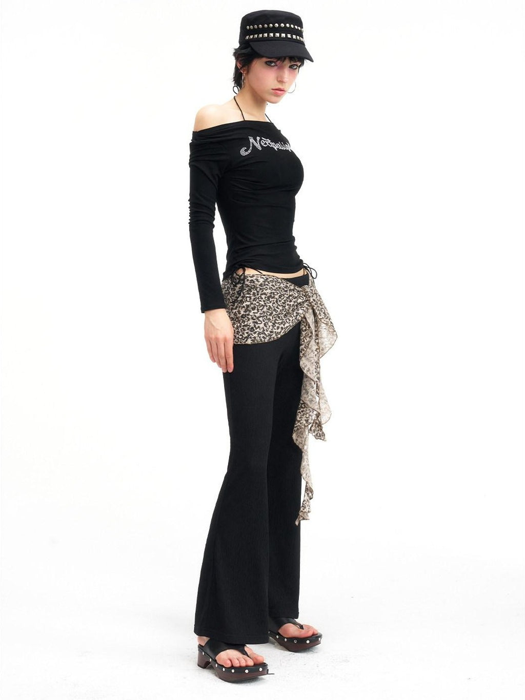 NextPassport MOF Leopard Knit Natural Waist Women's Polyester Elastane Blend Flare Pants