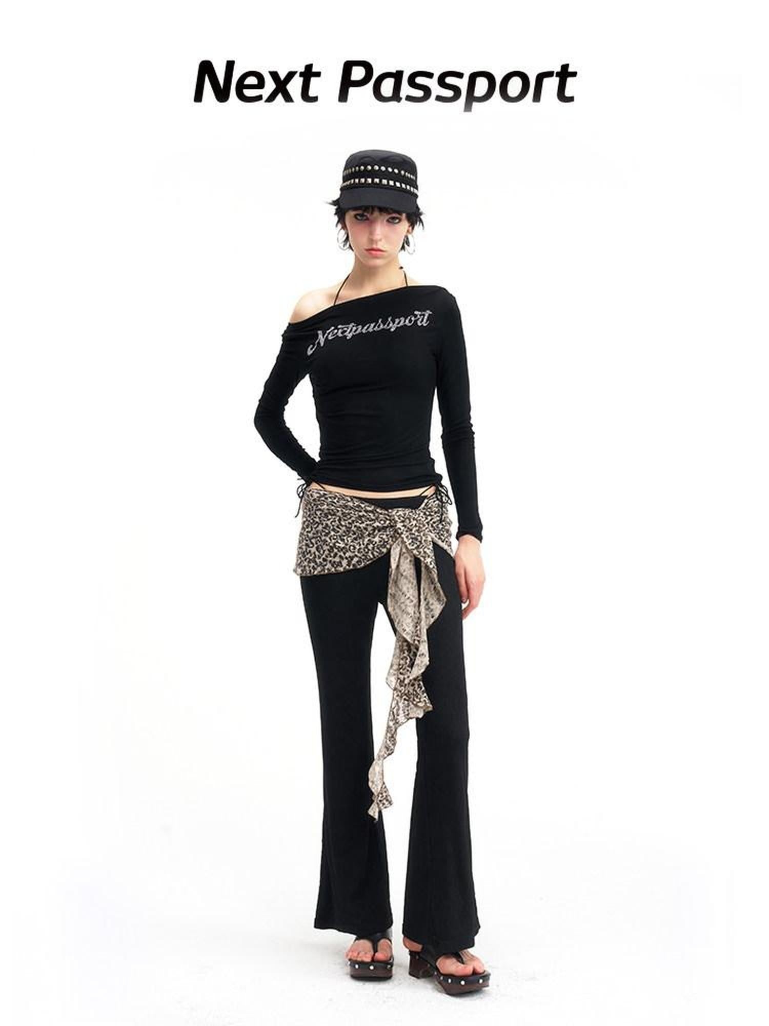 NextPassport MOF Leopard Knit Natural Waist Women's Polyester Elastane Blend Flare Pants