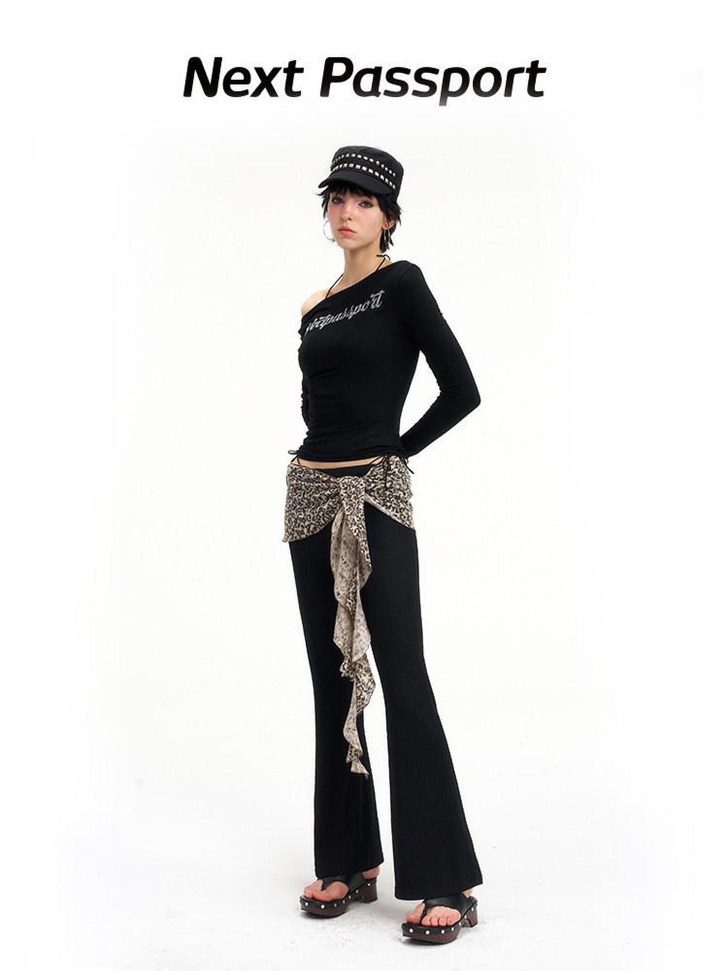 NextPassport MOF Leopard Knit Natural Waist Women's Polyester Elastane Blend Flare Pants