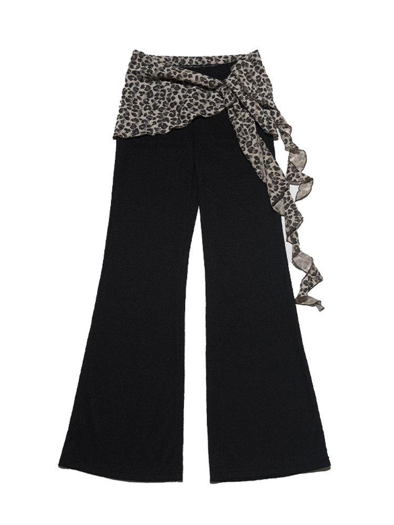 NextPassport MOF Leopard Knit Natural Waist Women's Polyester Elastane Blend Flare Pants