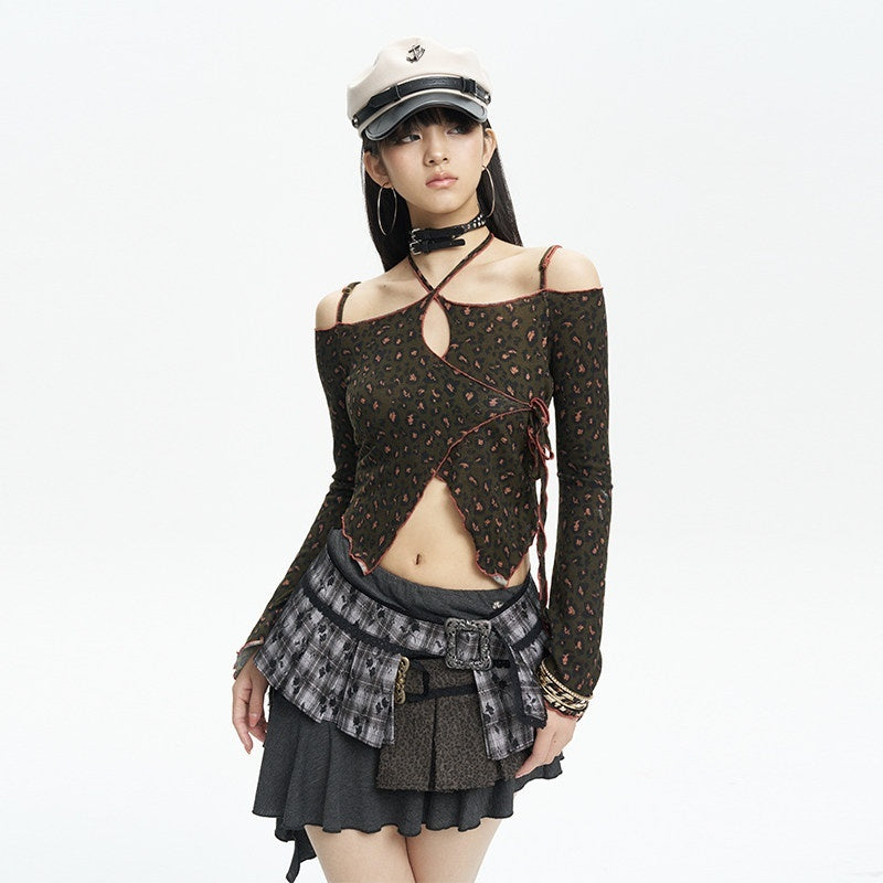 NextPassport_MOF_Leopard_Print_Tie_Strap_One_Shoulder_Women's_Knit_Long_Sleeve_T-shirts_913810623194_MISSTT