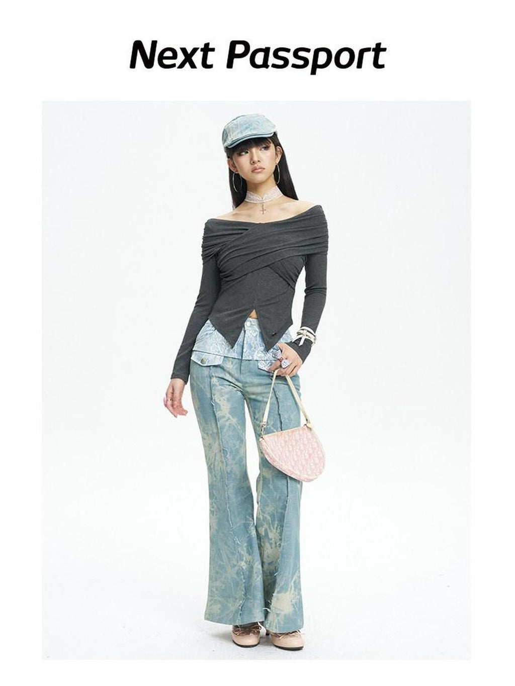 NextPassport MOF Light Blue Printed Lace Patchwork Slim Women's Denim Flare Jeans