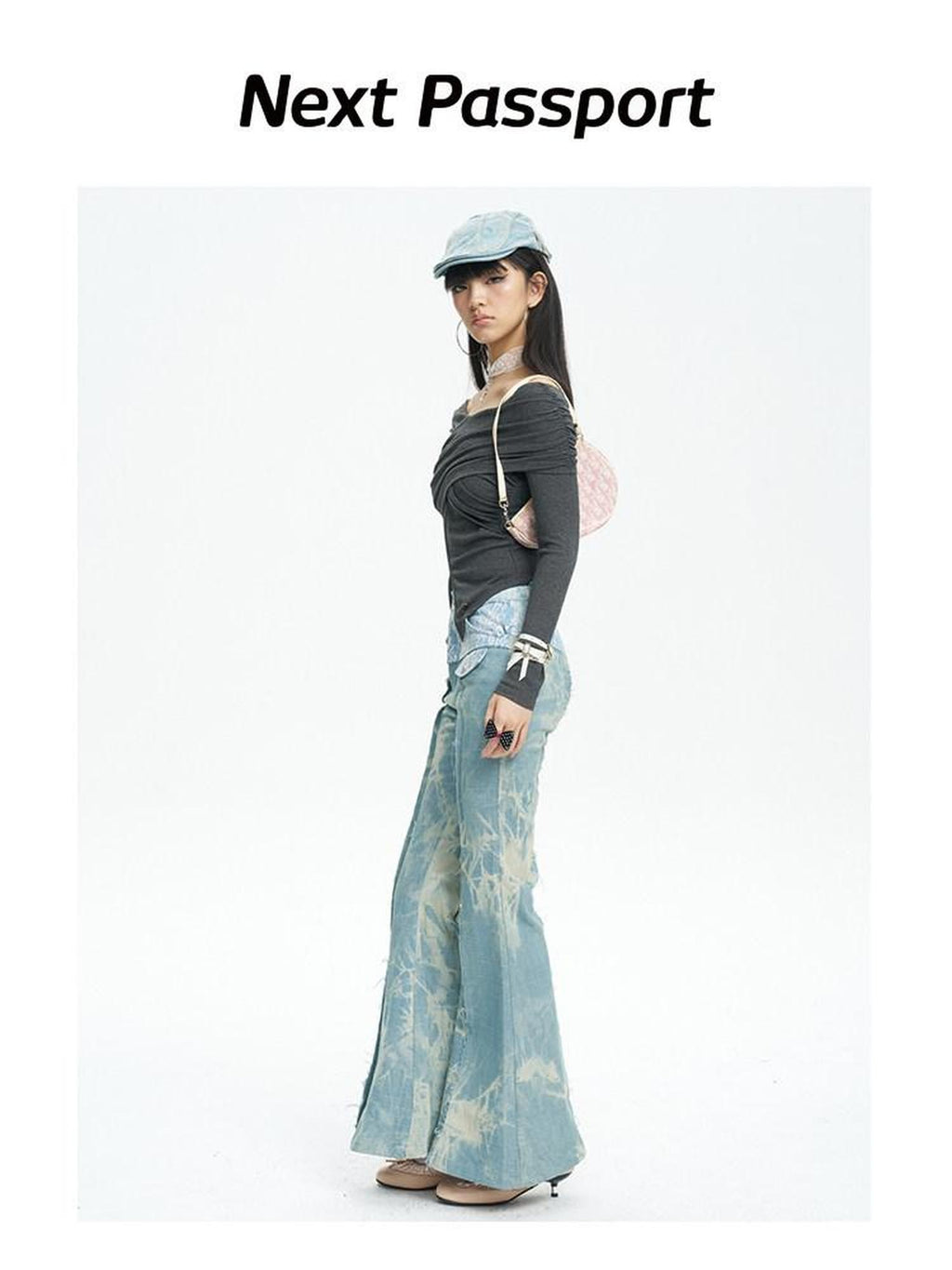 NextPassport MOF Light Blue Printed Lace Patchwork Slim Women's Denim Flare Jeans