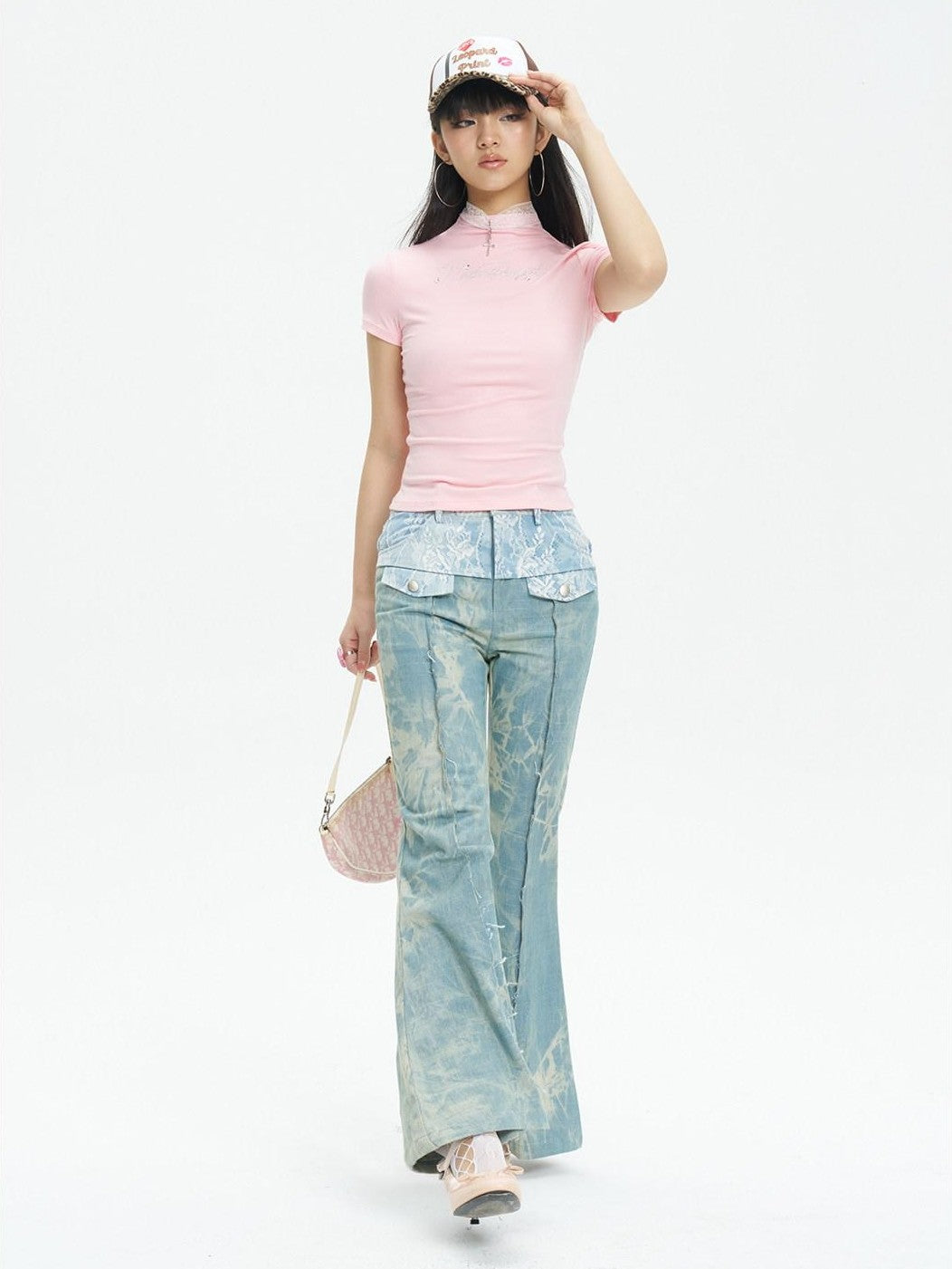NextPassport MOF Light Blue Printed Lace Patchwork Slim Women's Denim Flare Jeans