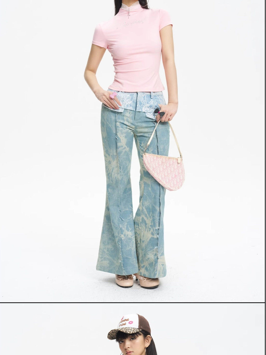 NextPassport MOF Light Blue Printed Lace Patchwork Slim Women's Denim Flare Jeans