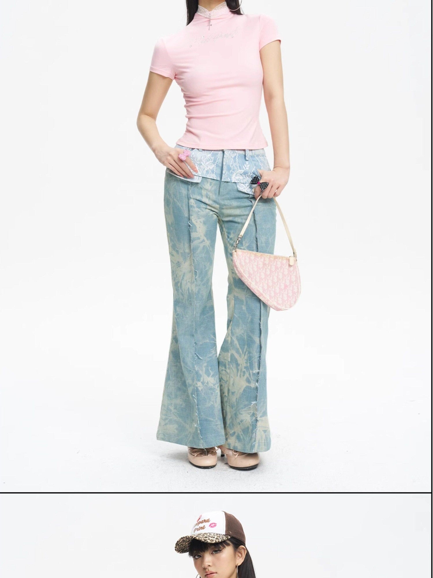 NextPassport MOF Light Blue Printed Lace Patchwork Slim Women's Denim Flare Jeans