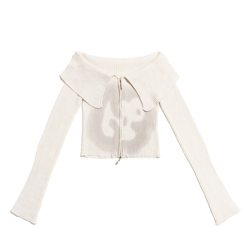 NextPassport_MOF_Light_Gray_Knit_Striped_Distressed_Lapel_Boat_Neck_Women's_Cotton_Cardigans_890114992830_MISSTT
