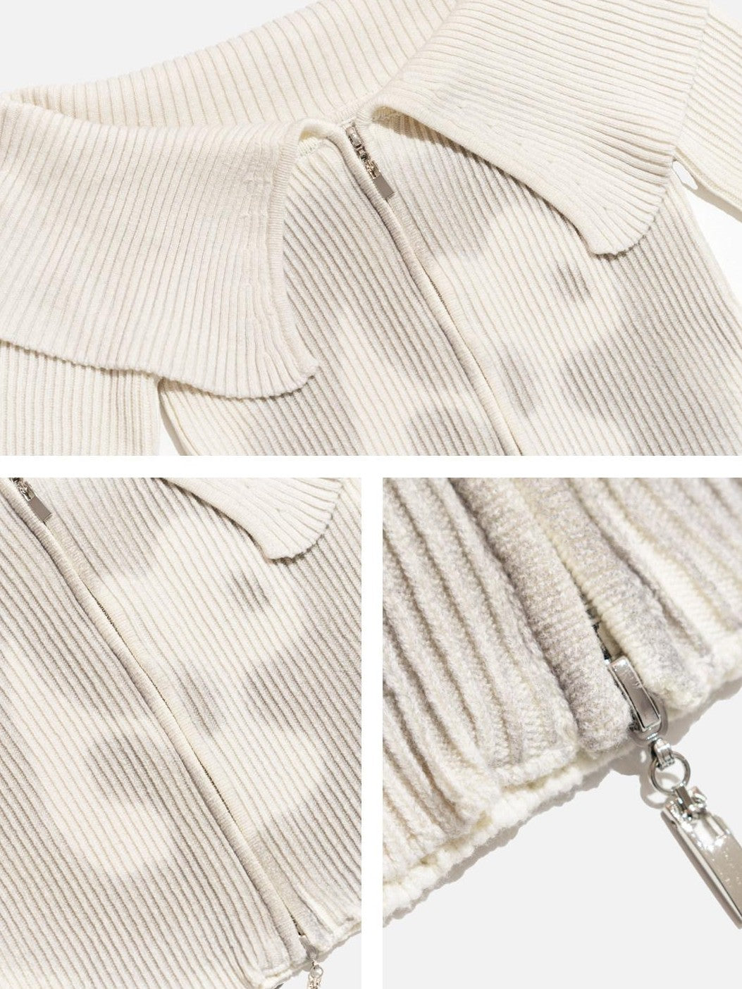 NextPassport MOF Light Gray Knit Striped Distressed Lapel Boat Neck Women's Cotton Cardigans