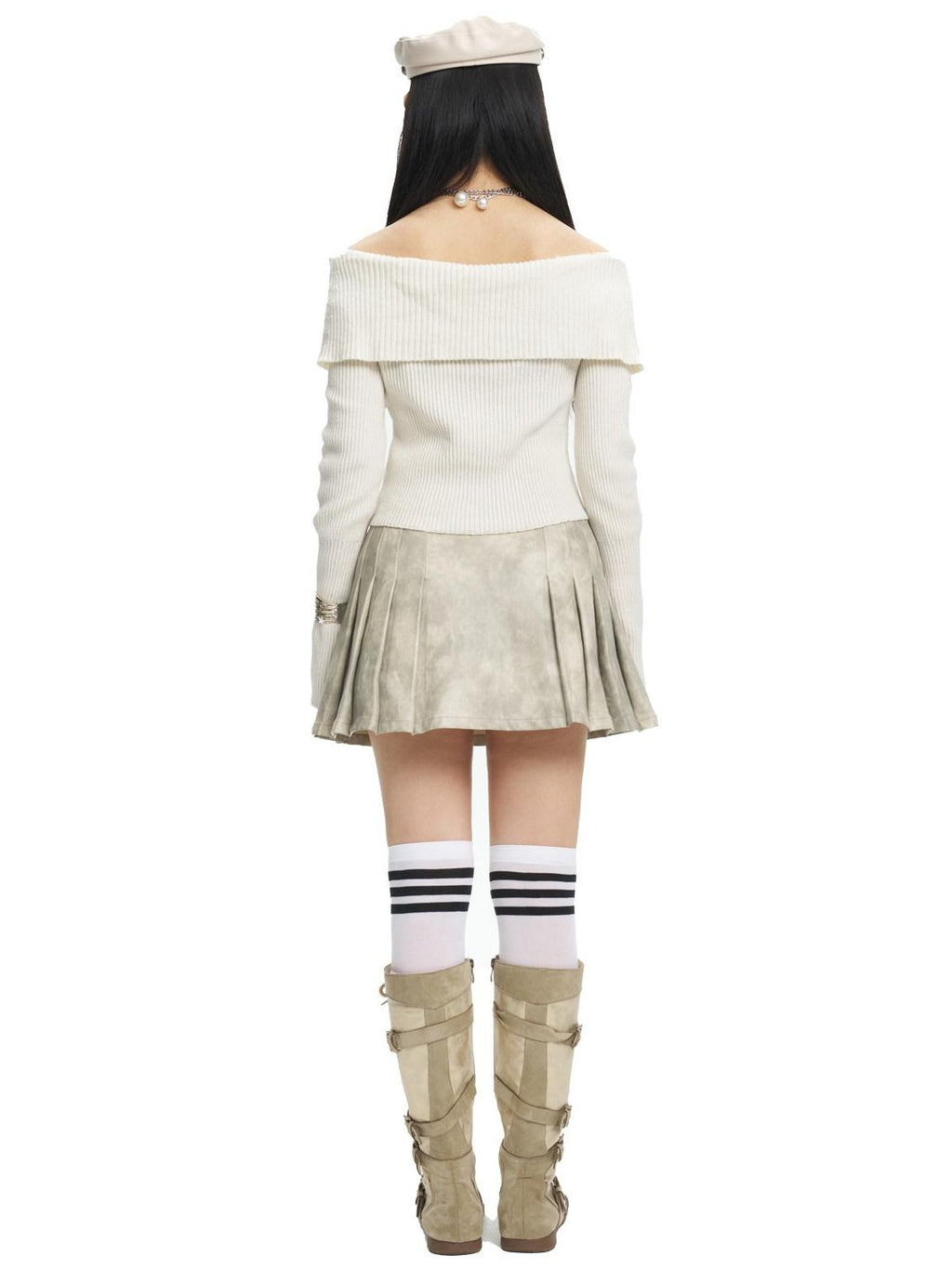 NextPassport MOF Light Gray Knit Striped Distressed Lapel Boat Neck Women's Cotton Cardigans