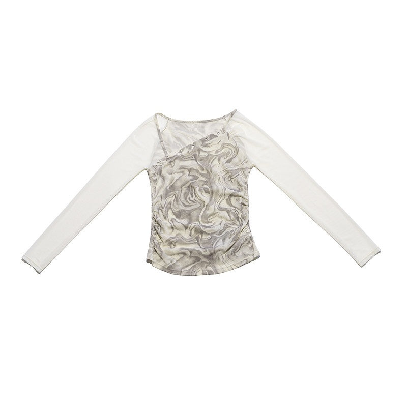 NextPassport_MOF_Light_Gray_Patchwork_Mesh_Asymmetric_Neck_Women's_Polyester_Long_Sleeve_T-shirts_889099003217_MISSTT