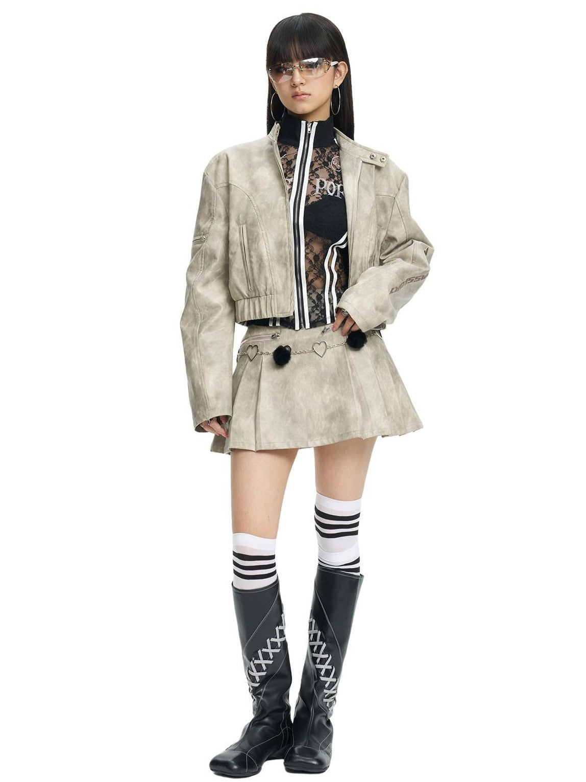 NextPassport MOF Light Gray Tie Dye Arched Sleeves Women's Pu Matching Skirt Sets