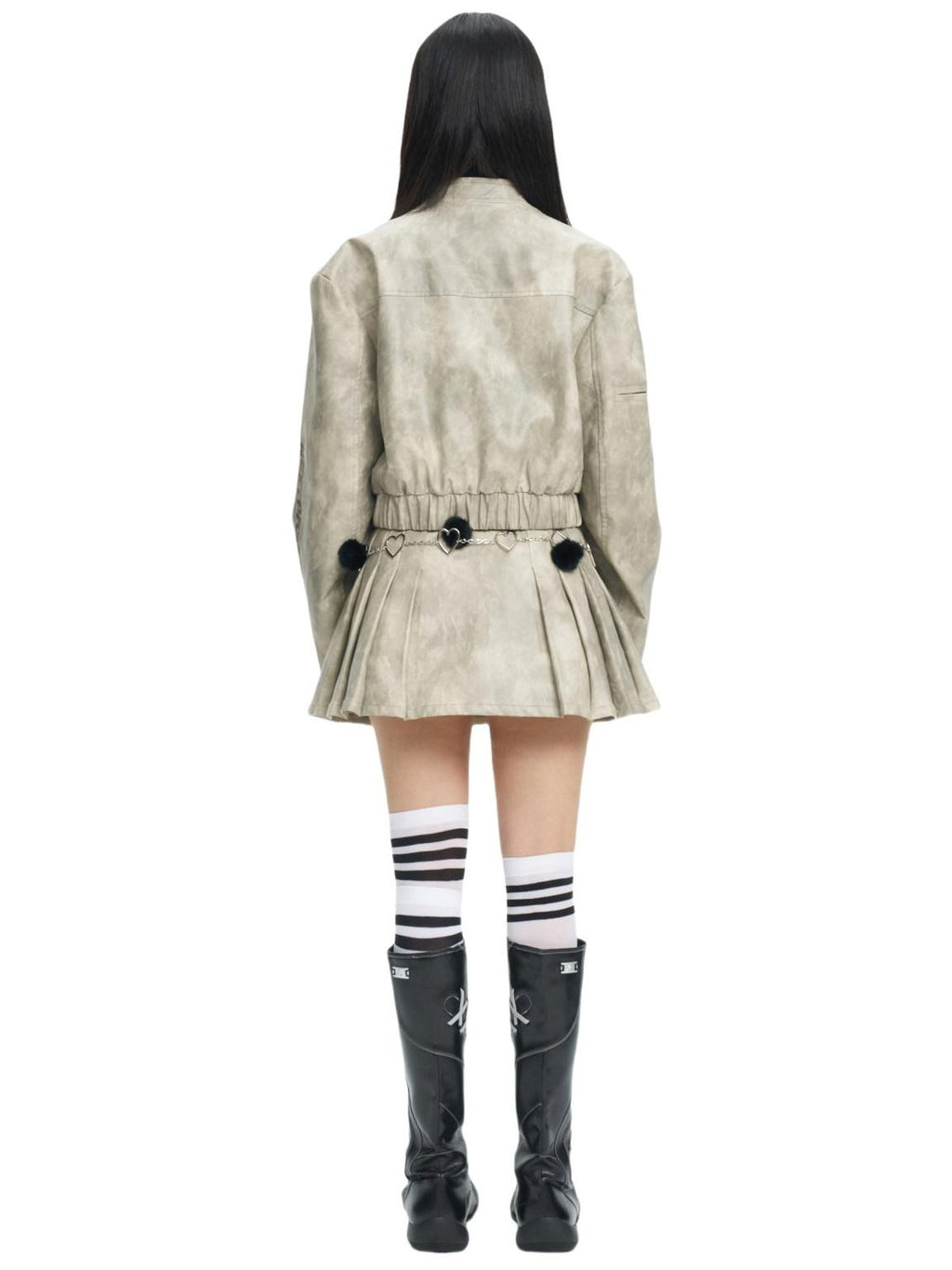 NextPassport MOF Light Gray Tie Dye Arched Sleeves Women's Pu Matching Skirt Sets