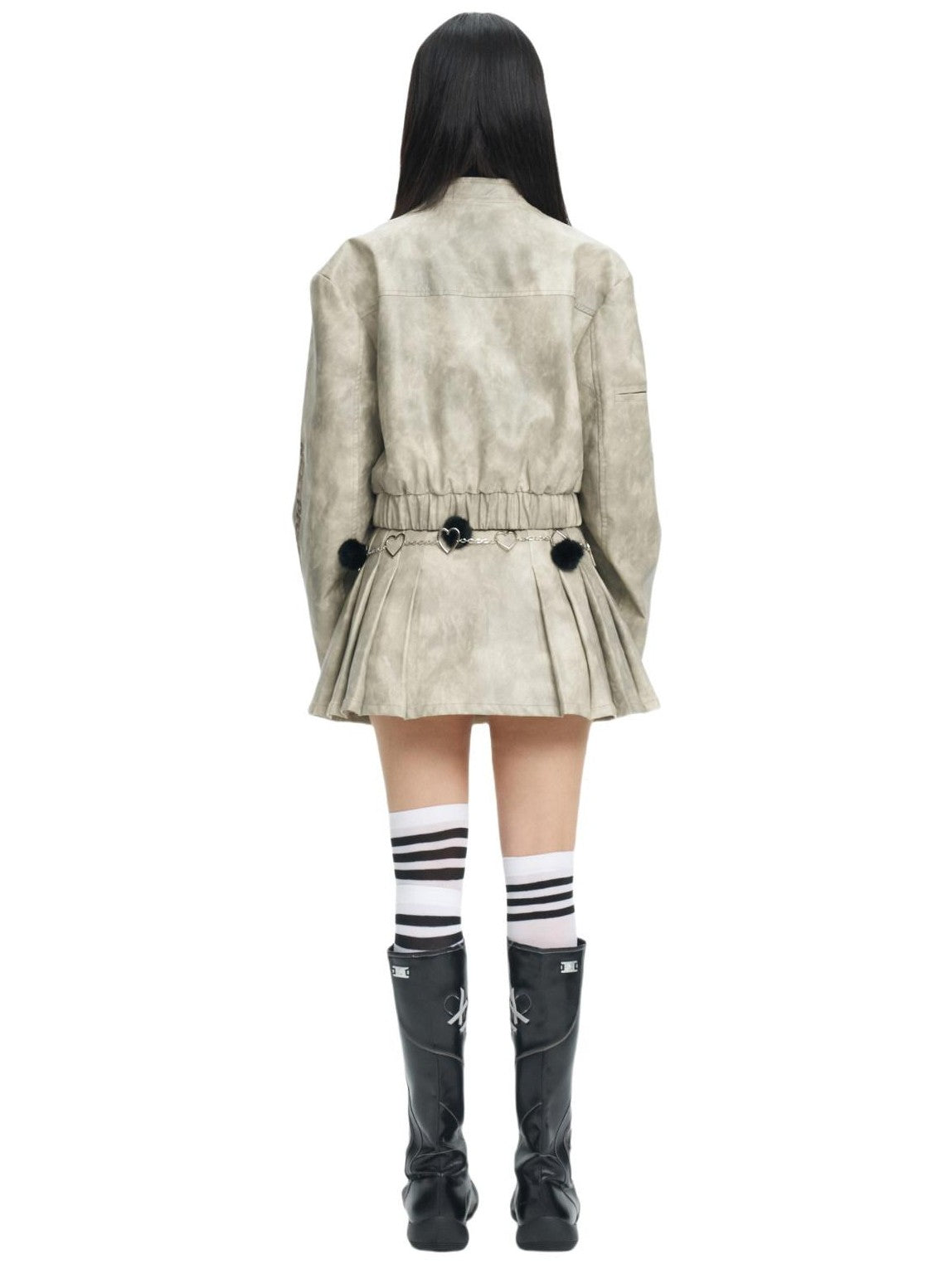 NextPassport MOF Light Gray Tie Dye Arched Sleeves Women's Pu Matching Skirt Sets