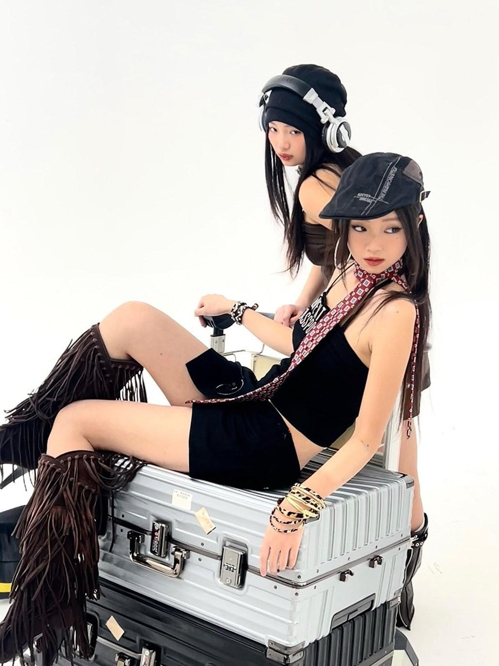 NextPassport MOF Metal Letter Camisole Convertible Zipper Cotton Women's Matching Skirt Sets