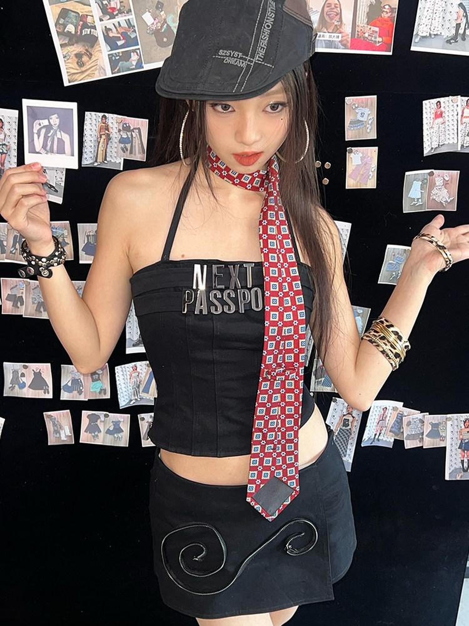 NextPassport MOF Metal Letter Camisole Convertible Zipper Cotton Women's Matching Skirt Sets