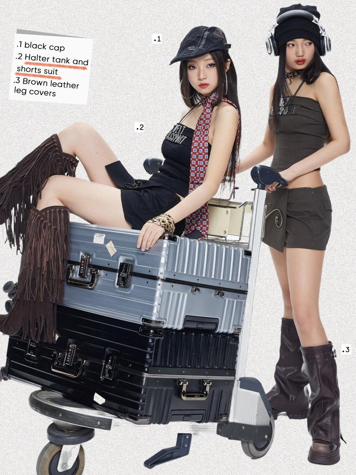NextPassport MOF Metal Letter Camisole Convertible Zipper Cotton Women's Matching Skirt Sets