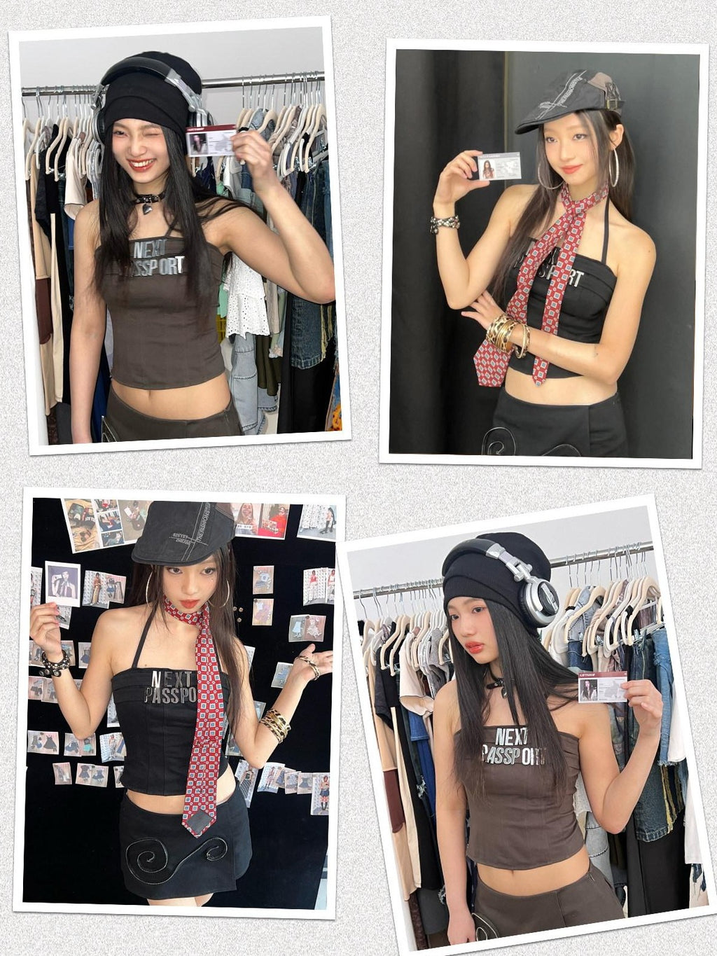 NextPassport MOF Metal Letter Camisole Convertible Zipper Cotton Women's Matching Skirt Sets