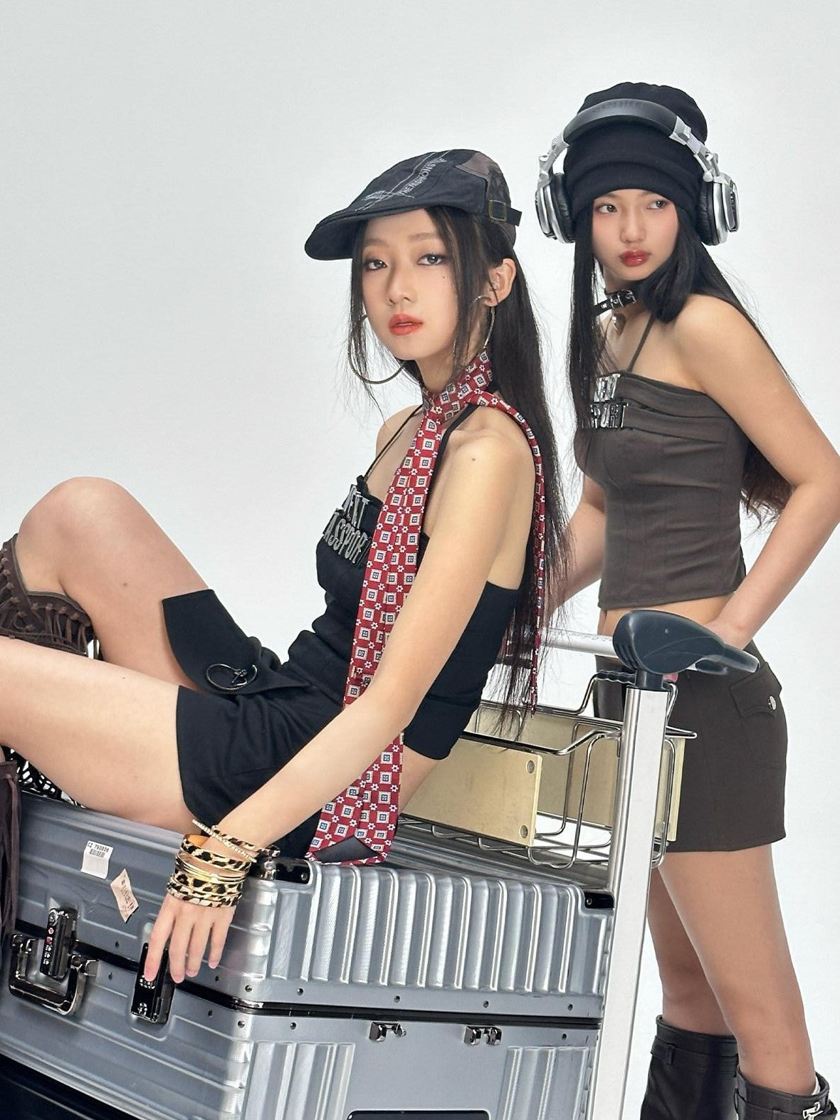 NextPassport MOF Metal Letter Camisole Convertible Zipper Cotton Women's Matching Skirt Sets