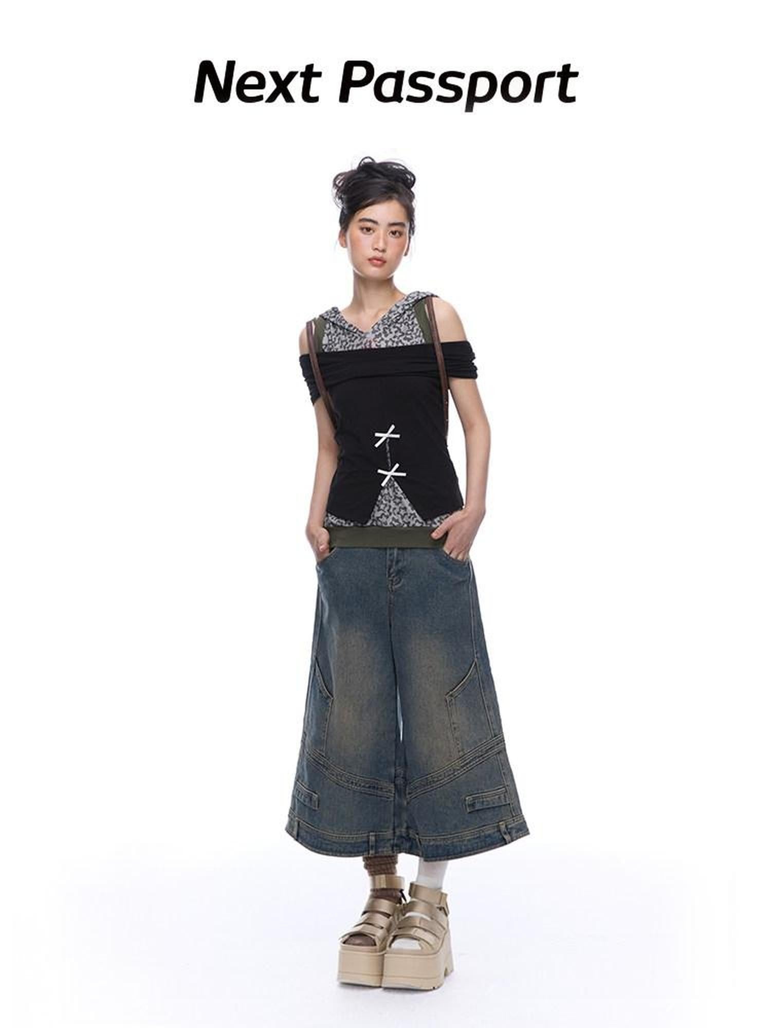 NextPassport MOF Mid Calf Raw Hem Deconstructed Panelled Women's Denim Cropped Jeans