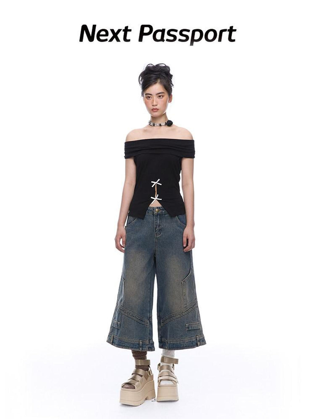 NextPassport MOF Mid Calf Raw Hem Deconstructed Panelled Women's Denim Cropped Jeans
