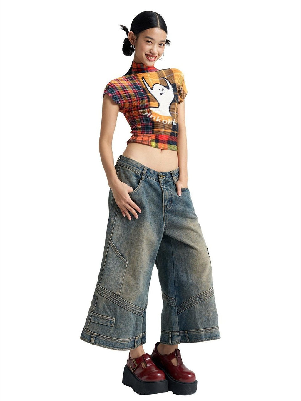 NextPassport MOF Mid Calf Raw Hem Deconstructed Panelled Women's Denim Cropped Jeans
