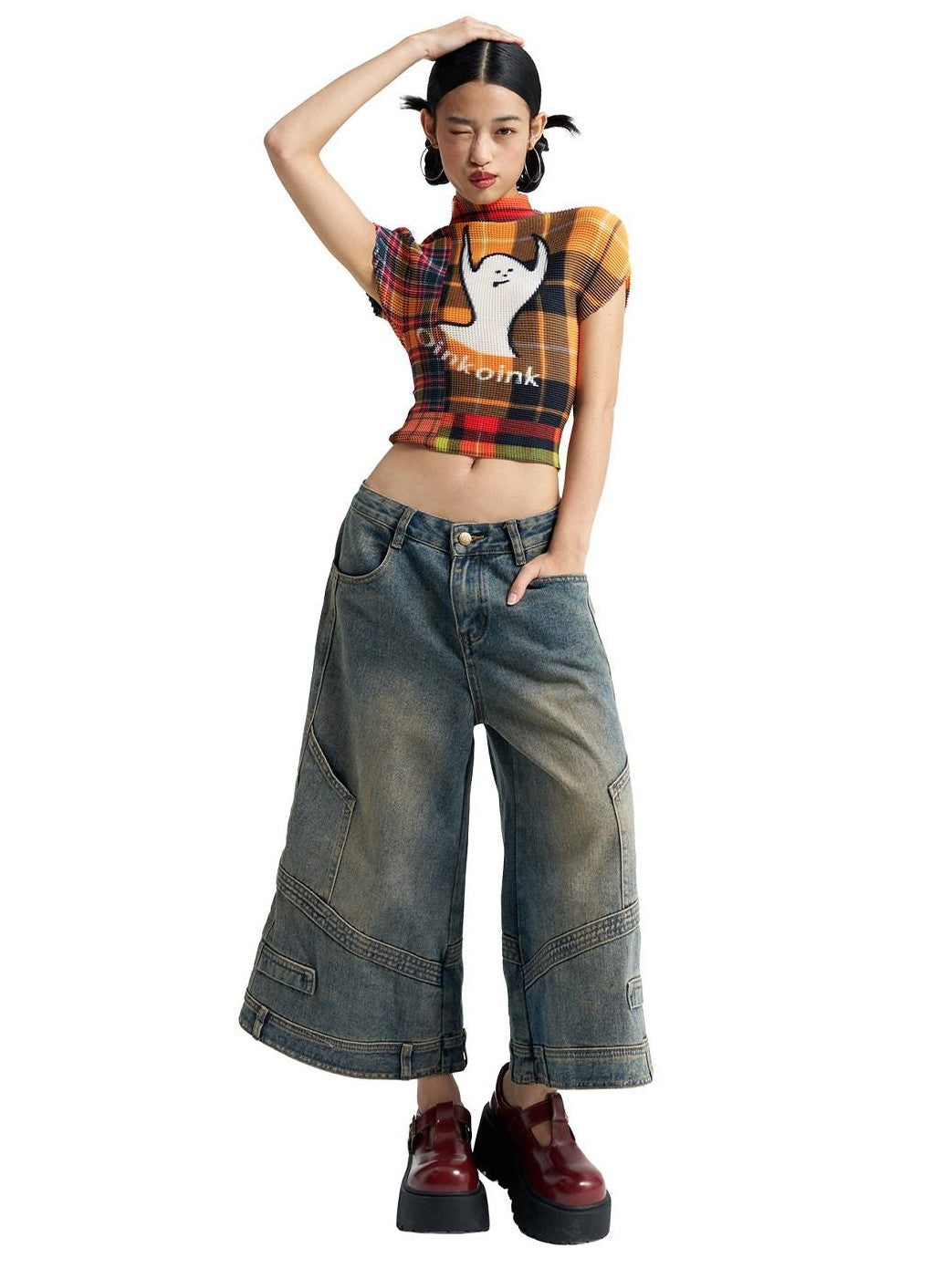 NextPassport MOF Mid Calf Raw Hem Deconstructed Panelled Women's Denim Cropped Jeans