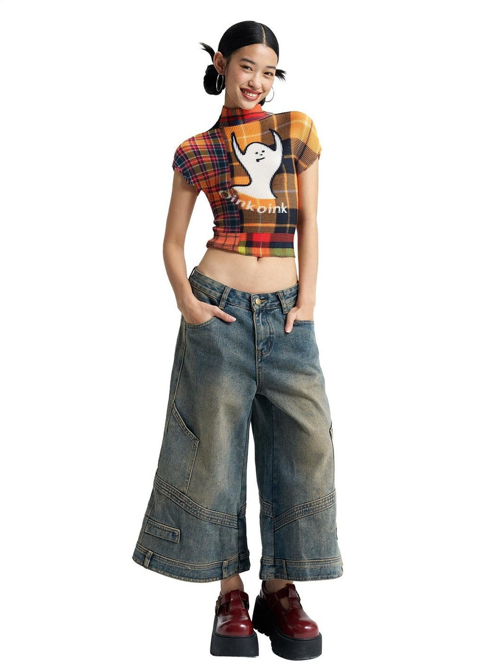 NextPassport MOF Mid Calf Raw Hem Deconstructed Panelled Women's Denim Cropped Jeans