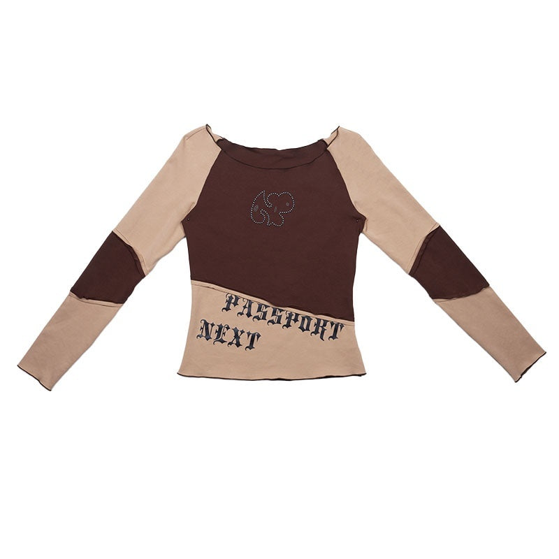 NextPassport_MOF_Mocha_Toffee_Diagonal_Print_Round_Neck_Women's_Cotton_Long_Sleeve_T-shirts_767622041079_MISSTT