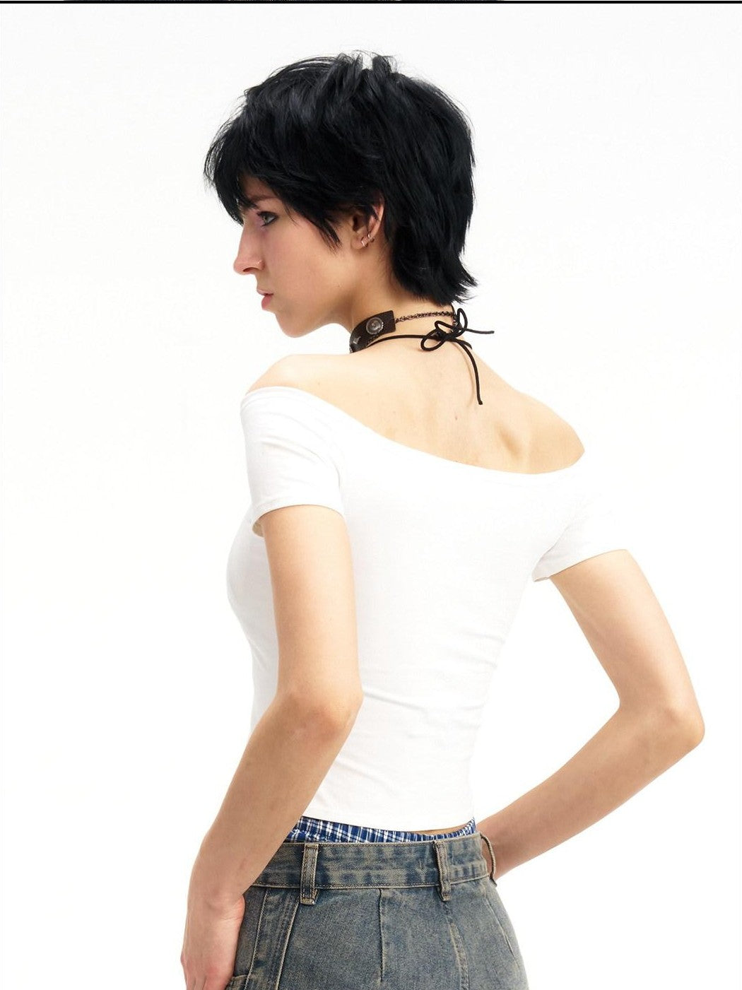 NextPassport MOF Multicolor Rhinestone Lettering Off Shoulder Women's Cotton Crop Tops