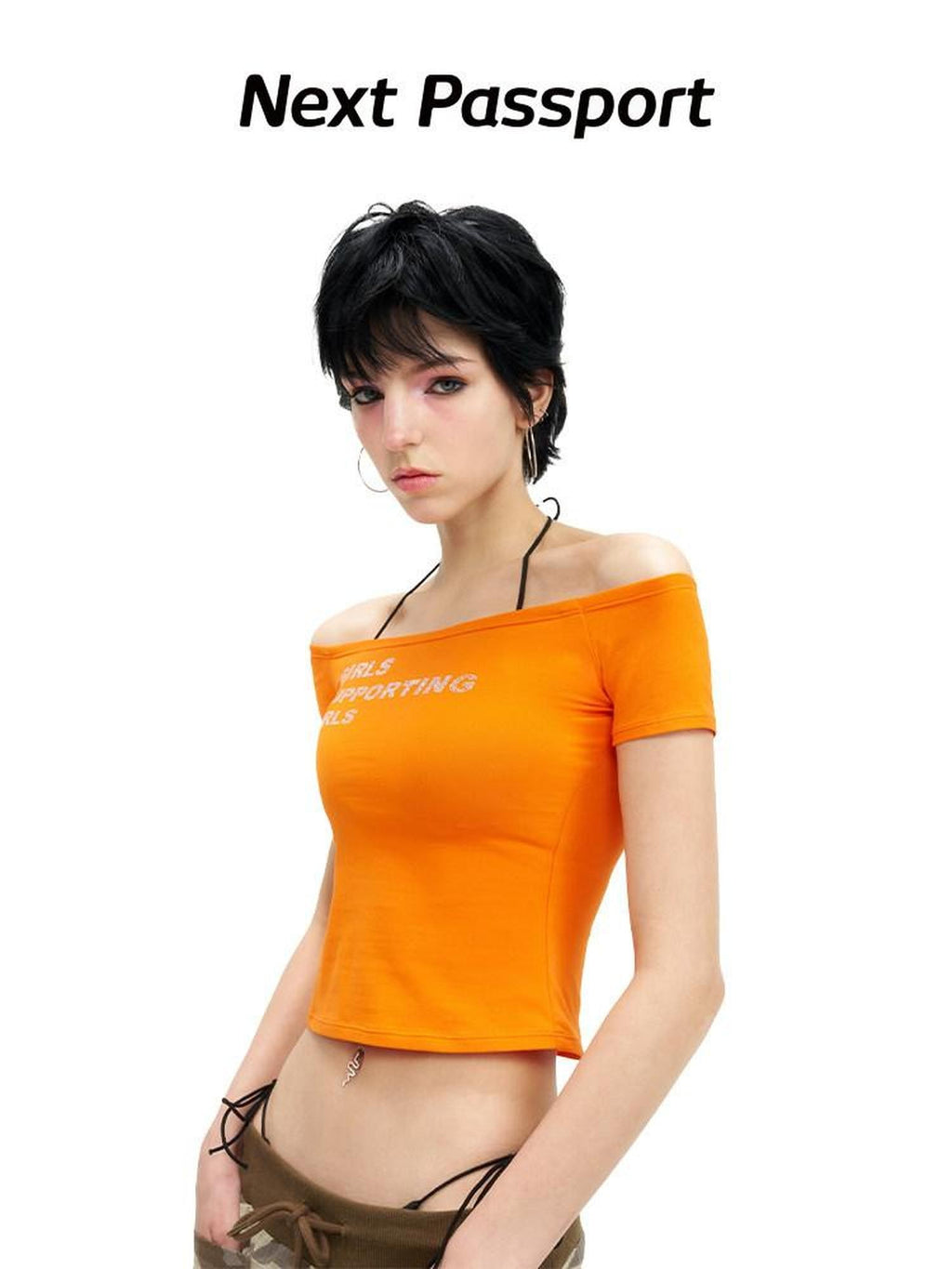 NextPassport MOF Multicolor Rhinestone Lettering Off Shoulder Women's Cotton Crop Tops