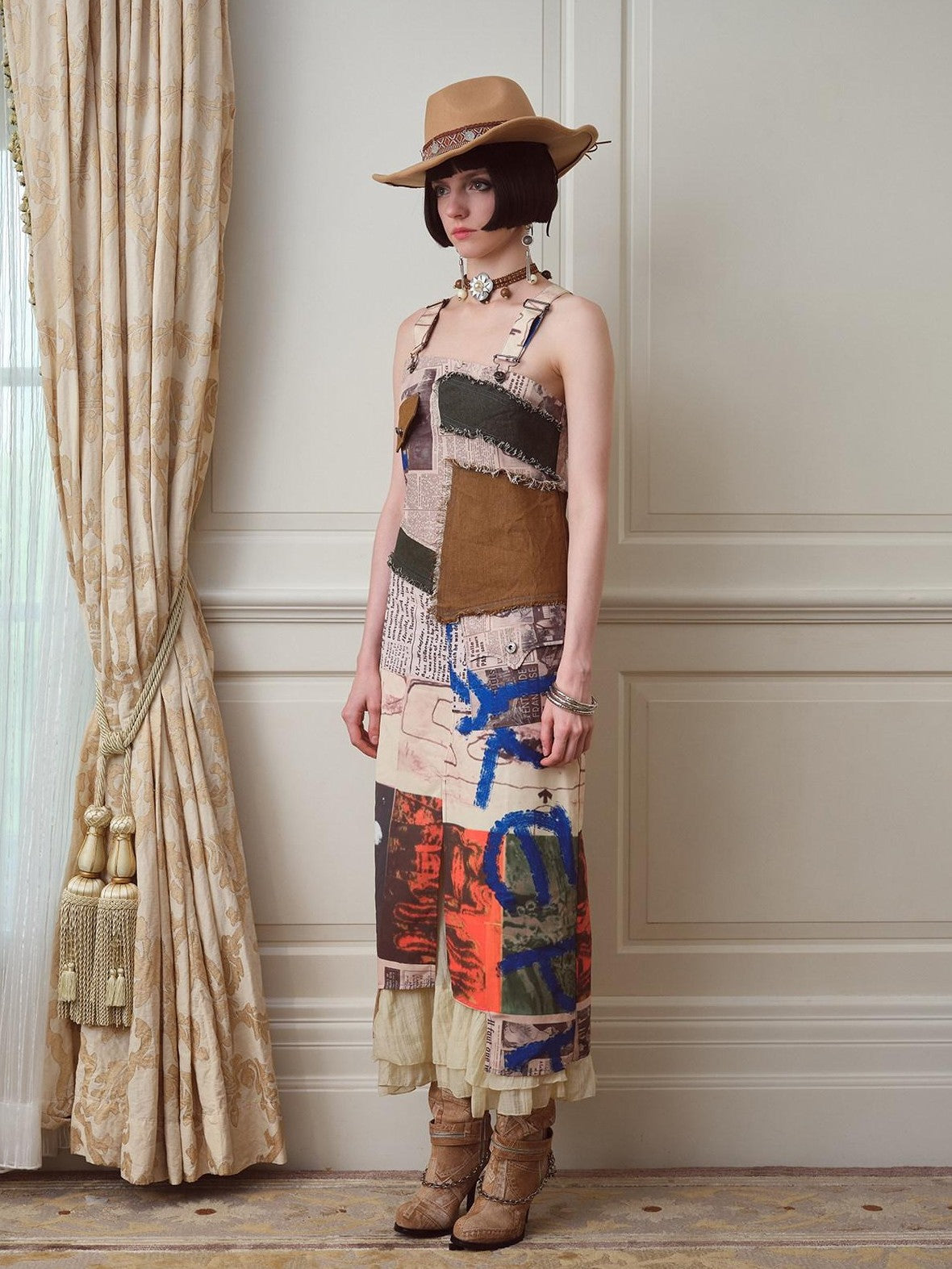 NextPassport MOF Newspaper Graffiti Asymmetrical Strappy Women's Polyester Slip Maxi Dresses