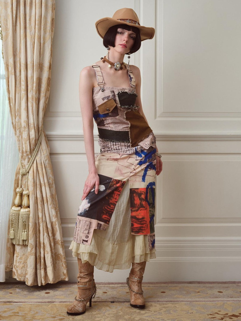 NextPassport MOF Newspaper Graffiti Asymmetrical Strappy Women's Polyester Slip Maxi Dresses