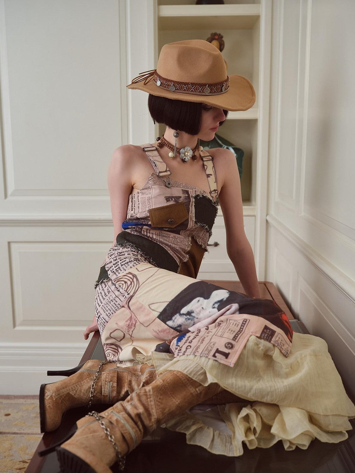 NextPassport MOF Newspaper Graffiti Asymmetrical Strappy Women's Polyester Slip Maxi Dresses