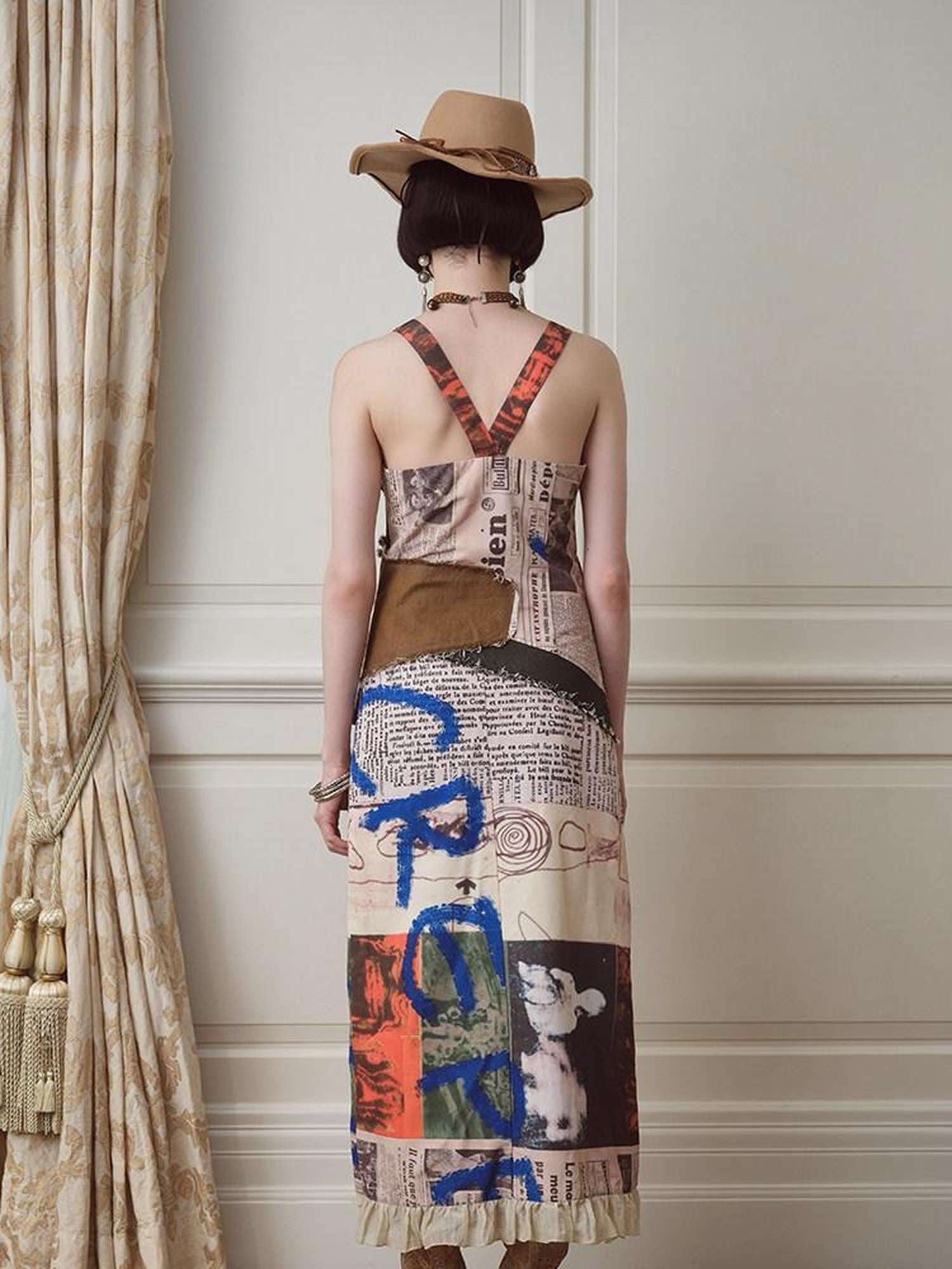NextPassport MOF Newspaper Graffiti Asymmetrical Strappy Women's Polyester Slip Maxi Dresses