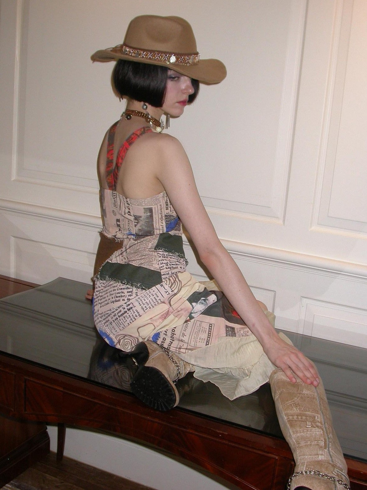 NextPassport MOF Newspaper Graffiti Asymmetrical Strappy Women's Polyester Slip Maxi Dresses