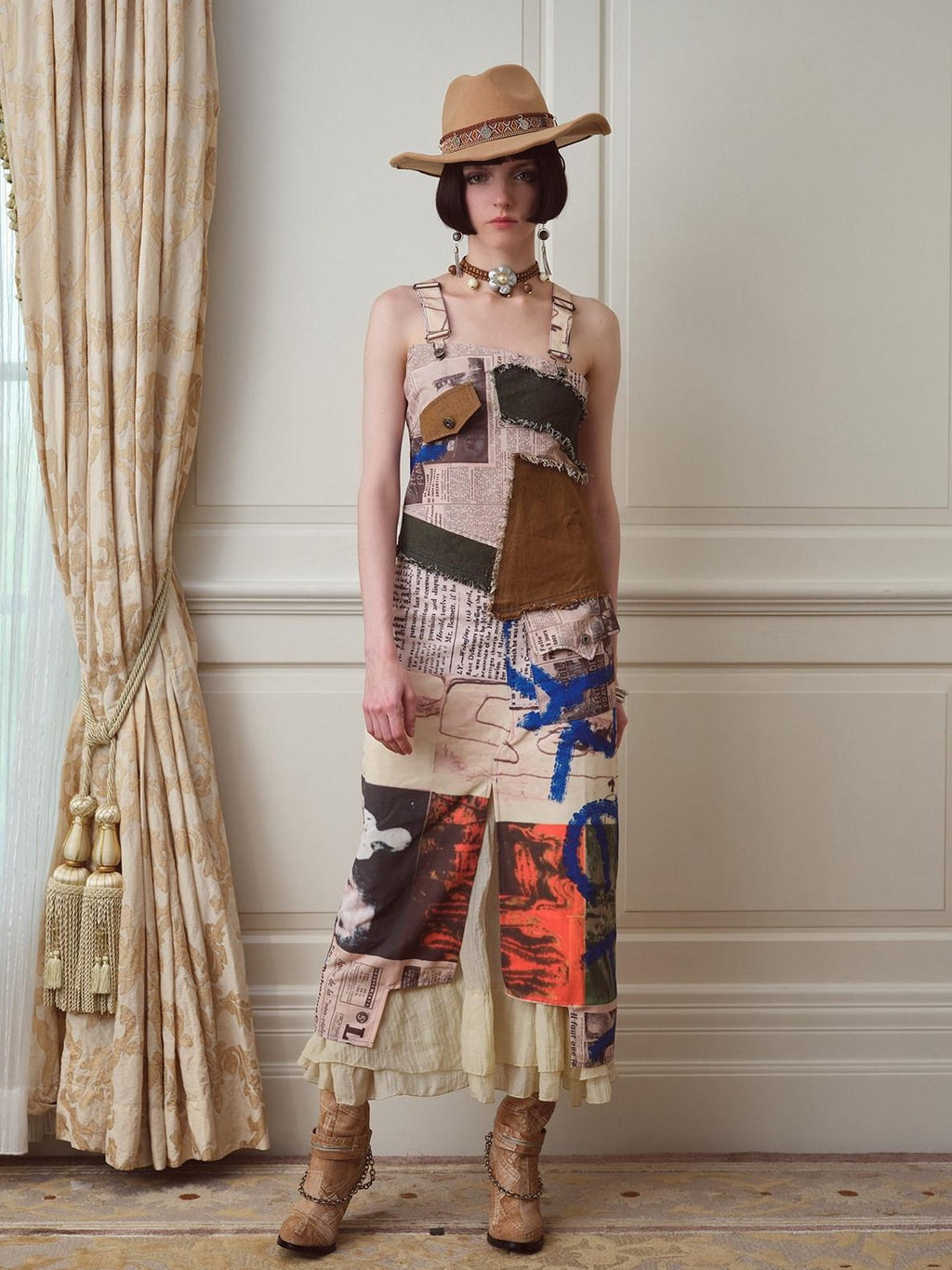 NextPassport MOF Newspaper Graffiti Asymmetrical Strappy Women's Polyester Slip Maxi Dresses